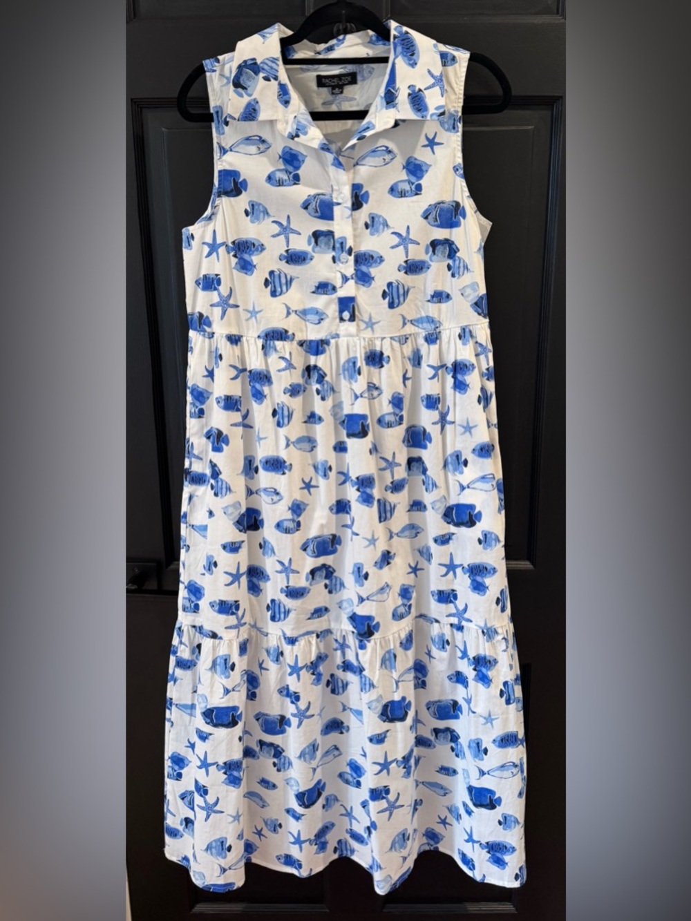Rachel Zoe White Maxi Dress with Blue Fish Print